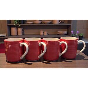 TodaysHome Set Of 4 Red And Cream Ceramic Coffee Mugs Vintage 90s